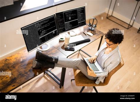 lead programmer woman coding software  computer stock photo alamy