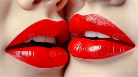 passion women lips in a kiss, red lipstick, female affection made with