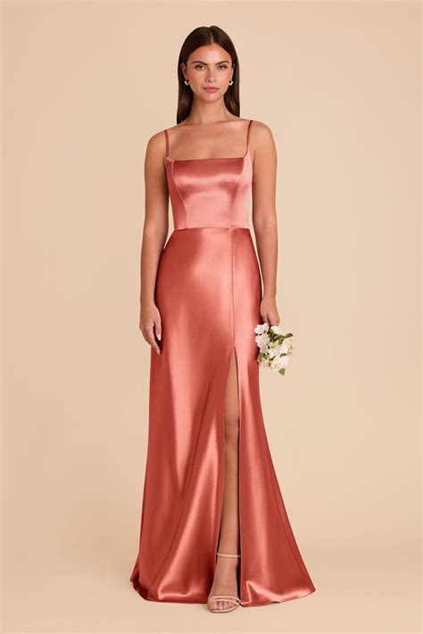 Mai Terracotta Shiny Satin Dress | Birdy Grey