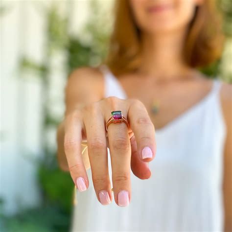 Watermelon Tourmaline Ring Gold Pink Tourmaline Ring 18k