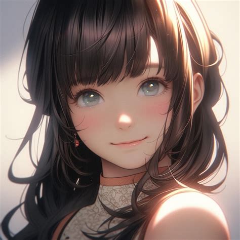 Premium Photo | Anime girl with long black hair and blue eyes looking ...