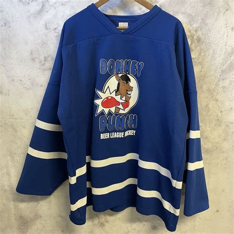 Vintage Vintage Donkey Punch Beer League Hockey Jersey Mens XL Blue