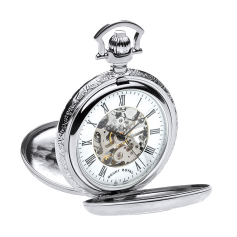 Double Half Hunter Skeleton Pocket Watch Chrome Plated