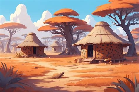 Африканский деревенский пейзаж в стиле цифрового искусства | AI ...