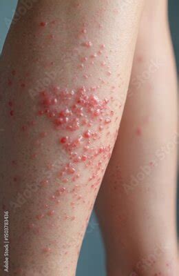 Close-up of petechiae rash on leg. red spots, bumps, indicating posters