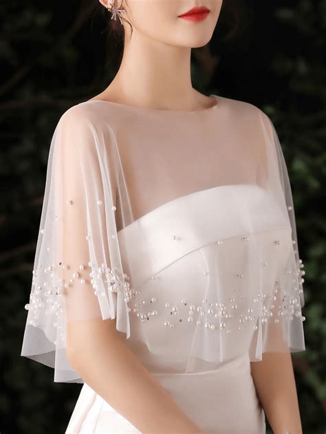 1pc Korean Style Bridal Wedding Shawl Cape Plus Size White Elegant