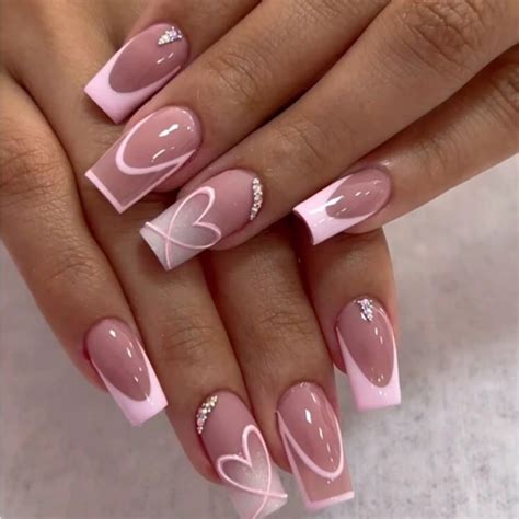 elegant pink  white manicure pink french tip nails  heart