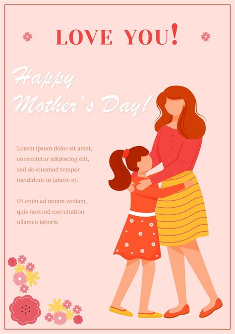 Happy Mothers Day Grußkarte flache Vektorvorlage. Tochter gratuliert