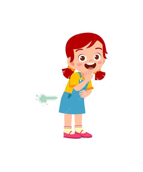 Premium Vector | Cute little girl can not hold fart and feel shame