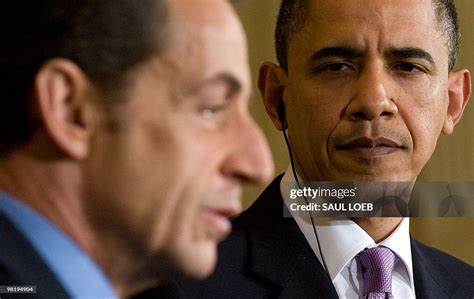 French President Nicolas Sarkozy speaks alongside US President Barack ...