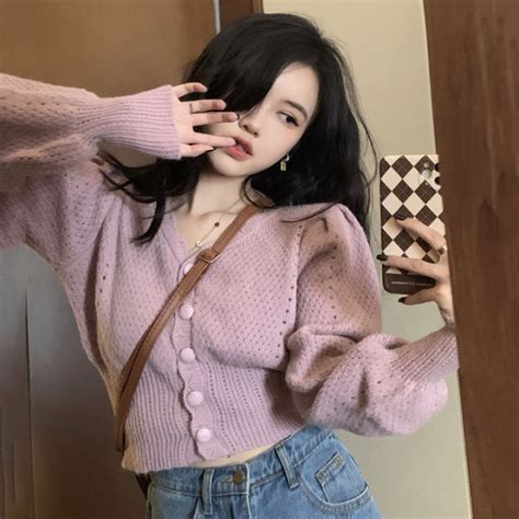 coat female purple milk fufu wear knitted cardigan lazada