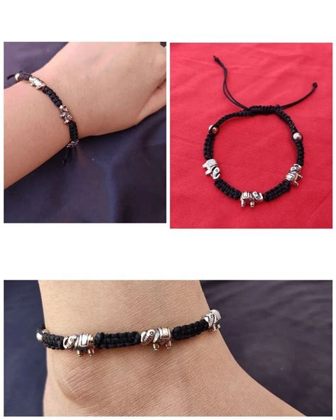 black color thread anklet  german silver charm  women  girls