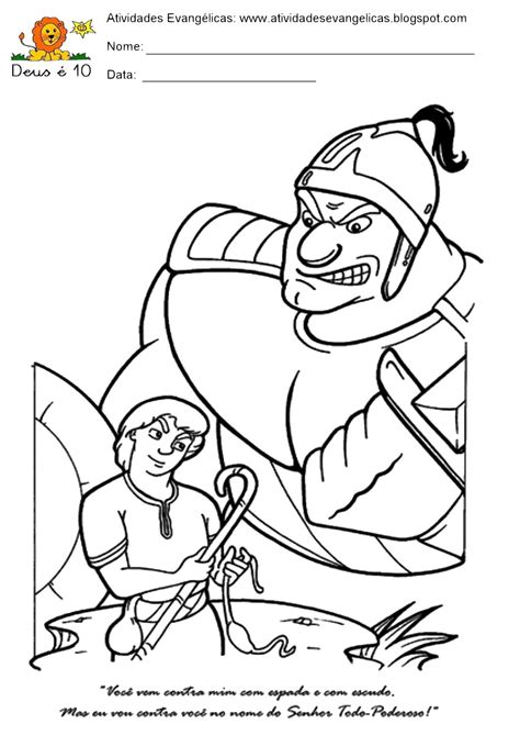 Atividade Davi E Golias Para Colorir - Atividades Evangélicas: Davi e Golias para imprimir, colorir.