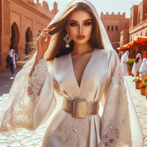 Premium Photo | A model wearing a white dress with a belt that says ...