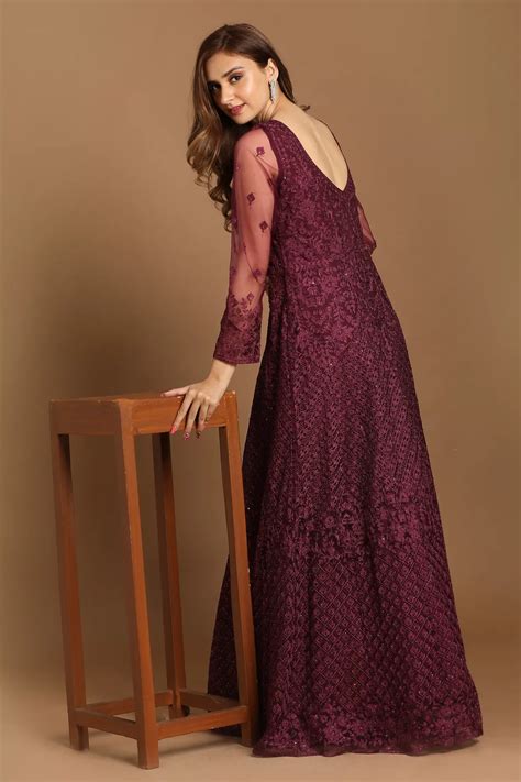 Buy Dazzling Wine Party Wear Gown Online in the USA @Mohey - Indo