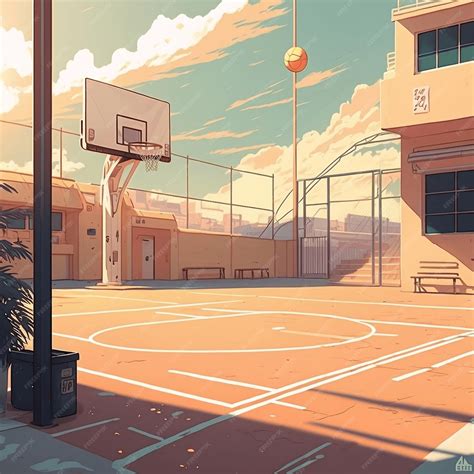 Premium Photo | Basketball court in summer in anime style