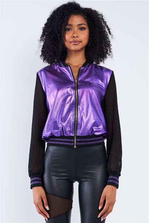 Wholesale Purple Rain 1980's Inspired Metallic Rave Net Long Sleeve