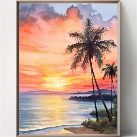 Ocean Sunset Picture, Watercolor Sunset, Watercolor Sunset Painting ...