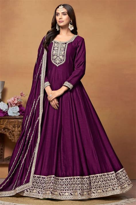 buy wine art silk designer anarkali suit  dfs  designer