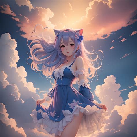 anime girl   blue dress   cat ears   dress seaart ai