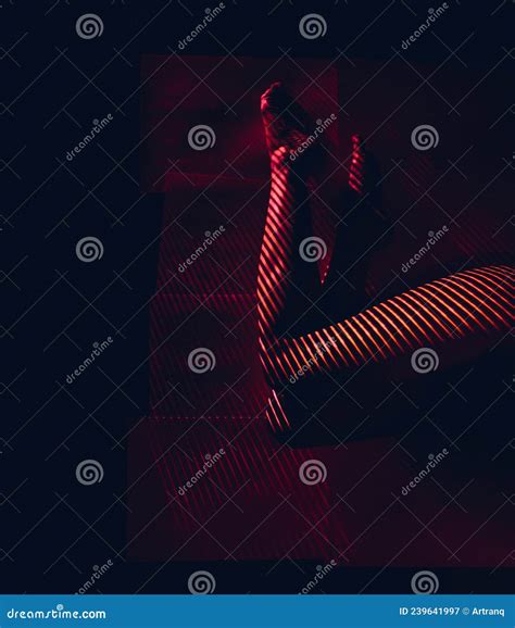 Light Line Pattern on Woman& X27;s Legs. Nude Projector Photoshoot