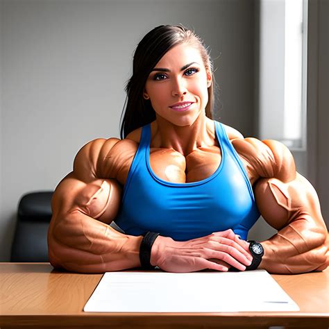 25 year old hyper-muscle woman, female bodybuilder, leaning forward 