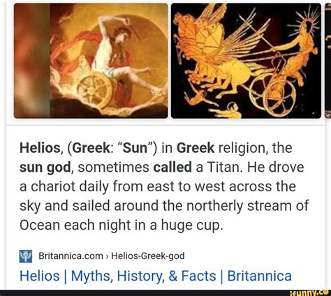 Helios, (Greek: "Sun") in Greek religion, the sun god, sometimes called ...