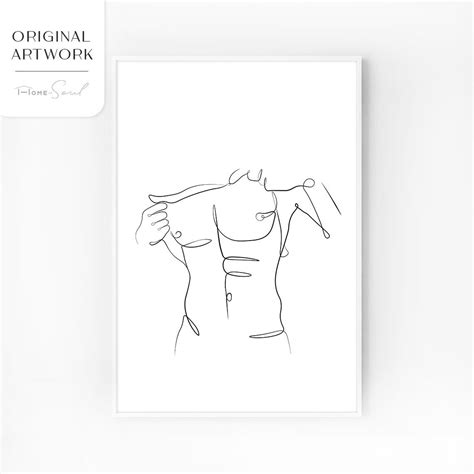 Man One Line Drawing, Nude Single Line Art, Erotic Nudity Male Body One