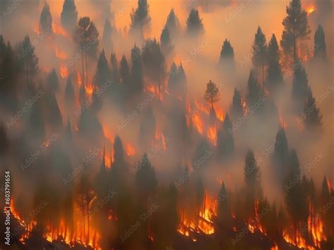 burning trees, dramatic fire in a forest, forest fires in summer ...