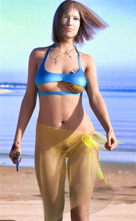 Rule 34 - 1girls 3d beach bikini blue bikini top bodypaint bottomless breast tattoo crimea