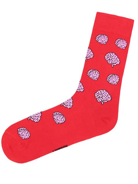 Купить яркие высокие красные носки с принтом мозгов