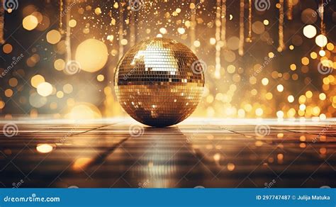 Gold Disco Ball in Background of Bokeh Lights. Stock Image - Image of night, decor: 297747487