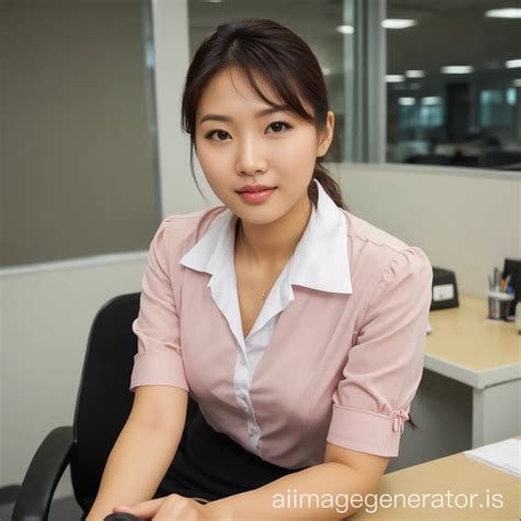 Stylish Asian Office Woman Working in Modern Workspace | AI Image Generator