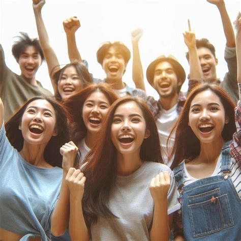 group  friends celebrating  victories premium ai generated image