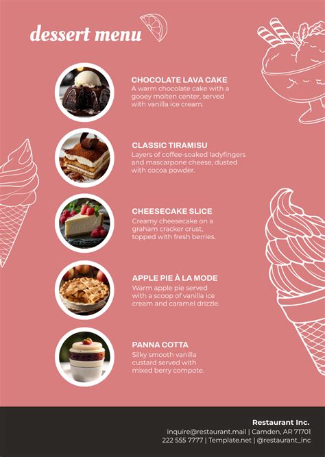 Free Dessert Menu Templates, Editable and Printable