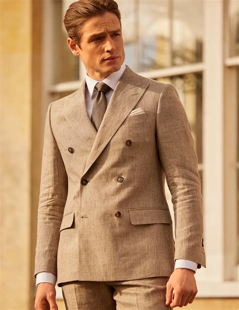 brown check double breasted  piece linen tailored suit hawes  curtis