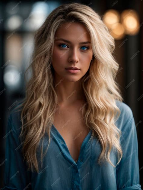 Beautiful woman blonde long hair blue eyes | Premium AI-generated image