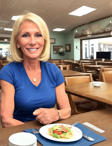 Premium AI Image | Old American blonde waitress working in a restaurant