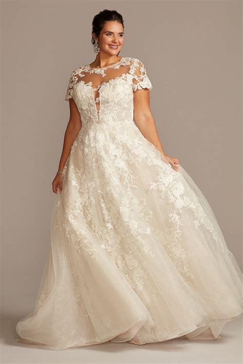 Lace Illusion Cap Sleeve Ball Gown Wedding Dress | David's Bridal