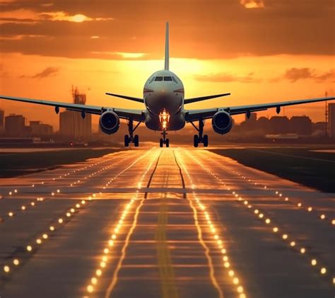 Premium AI Image | Sunset Runway airplane with sunset in the background