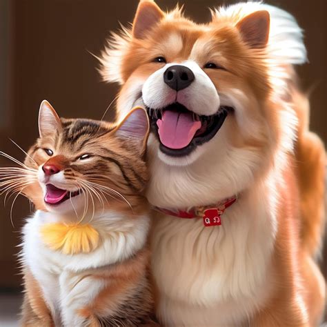 Premium Photo | Happy dog and cat friends posing together