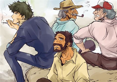 spike spiegel, jobim, carlos, and antonio (cowboy bebop) drawn by