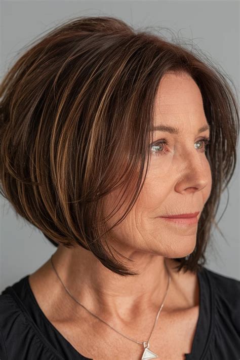 Trendy short stacked bob haircuts for women over 50