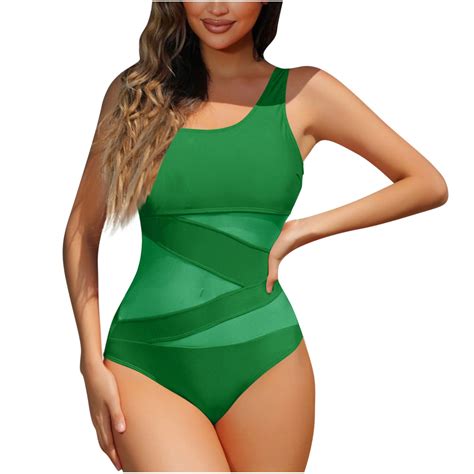 Women Solid Color One Piece Swimsuits Full Coverage Cutout Mesh Sexy