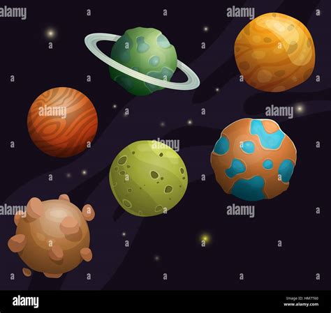 Set of cartoon fantastic planet on space background Stock Vector Image ...