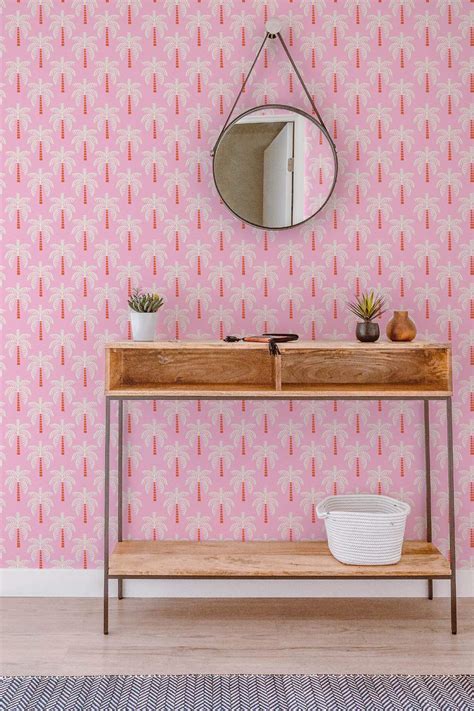Pink palm tree Wallpaper - Peel and Stick or Non-Pasted