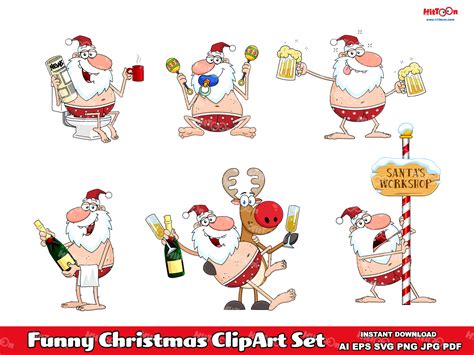 Drunk Naked Santa Claus and Reindeer Graphic by HitToon · Creative Fabrica