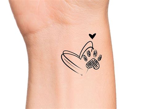 Paw Print Heart Temporary Tattoo - Etsy