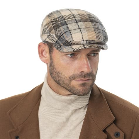 alpaca wool check driver flat cap  stetson