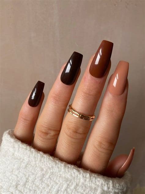 nude  brown ombre custom press  nails latte false nails caramel